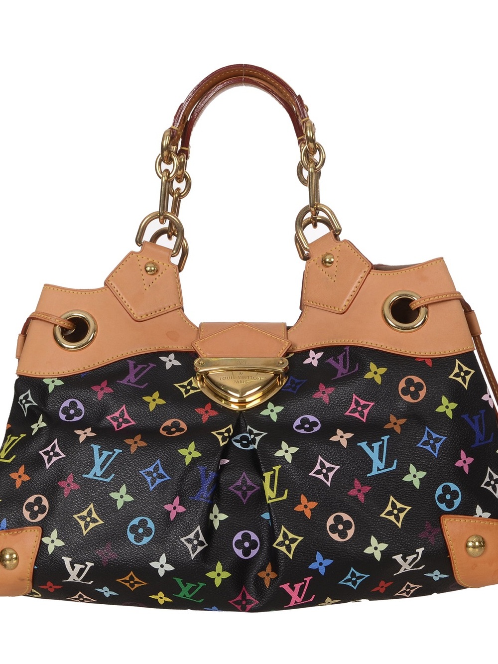 ♥️Louis Vuitton Ursula Multicolor Black Multicolor Monogram Handbag with Tan Tri